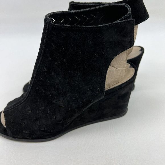 Via Spiga Wedges Womens 8.5 Black Leather Laser Cut Shoes - Picture 6 of 11